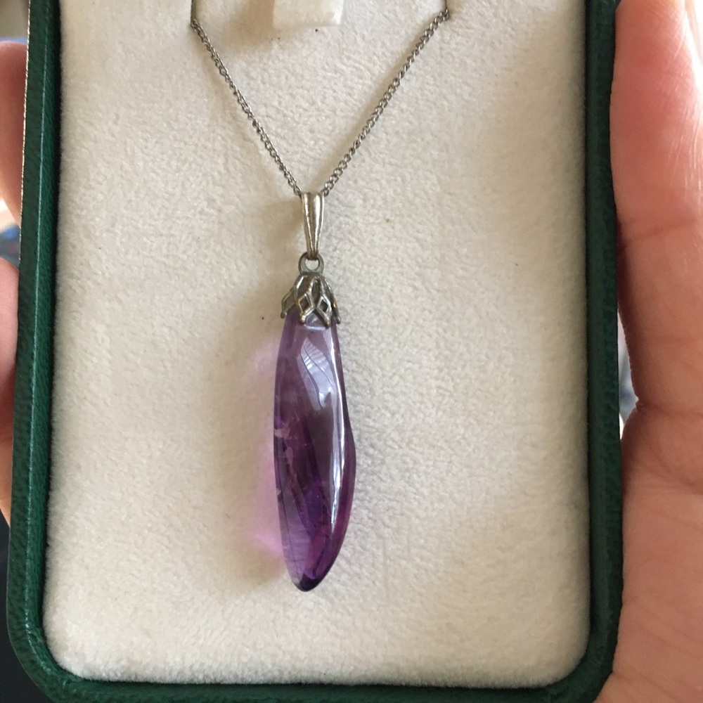 Genuine amethyst silver pendant & chain